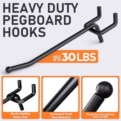 INCLY 60 Pack 4/6/8 Inch Black Pegboard Hooks, 1/4" Heavy Duty Peg Board Shelving Hooks Accessories, Peg Board Tool Hangers Fit 1/4" Pegboard for Organizing Garage, Craft Room, Kitchen, Store - size: 60PCS