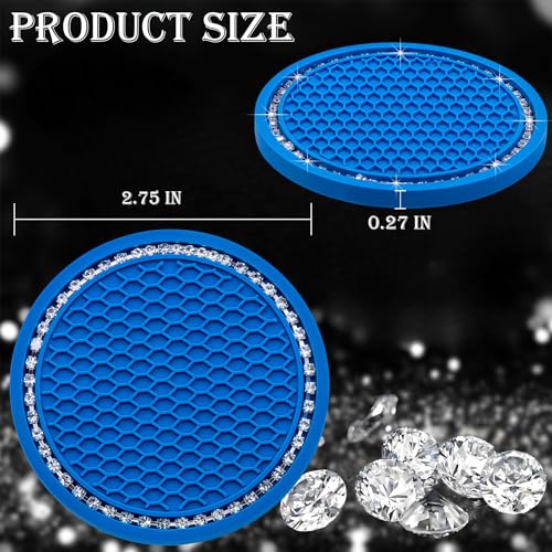 2PCS Bling Cup Holder Coaster, 2.75 Inch Auto Car Cup Holder Insert Coasters, Soft Silicone Anti-Slip Shockproof, Universal Vehicle Interior Accessories for Women Girls (Emerald Blue & White) - color: Emerald Blue & White, size: 2 pcs