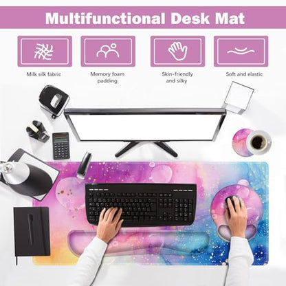 ARTSO Large Mouse Pad and Keyboard Wrist Rest, Ergonomic Mouse Pad with Wrist Support, Non-Slip Desk Mat Protector for Office, Home -Blue Pink Ink Marble - color: Blue Pink Ink Marble