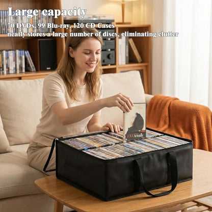 Clear DVD Storage Bags 6 Pack, Hold 420 DVDs or 540 Blu rays, Easy Find Media Organizers with Reinforced Handle for Movies, Video Games, VHS Tapes - size: 6*Bags