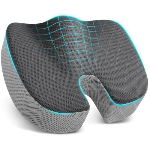 TushGuard Office/Car Seat Cushion, Non-Slip Sciatica & Back Coccyx Tailbone Pain Relief Chair Pad, Memory Foam Butt Pillow for Computer Desk, Wheelchair, Driving (Black&Grey, X-Large) - color: Dark&light Grey, size: X-Large