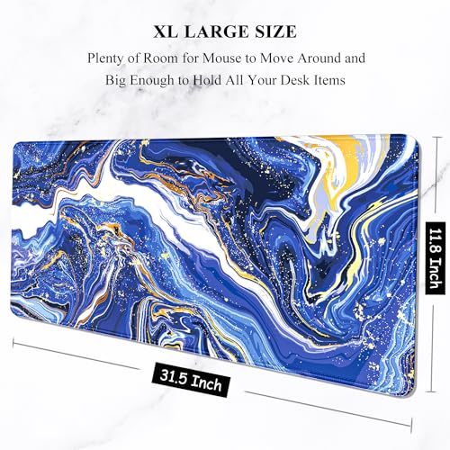 Auhoahsil Large Mouse Pad, XXL Gaming Mousepad, Desk Mat for Desktop, Thick Rubber, Big & Long Size, Stitched Edges, Full Desk Pad for Laptop & Computer, Extended 31.5 x 11.8 in, Navy Marble - color: 10 Navy Marble, size: 31.5L x 11.8W inches
