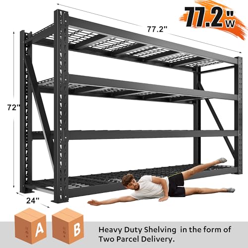 Bepatio 8000LBS Heavy Duty Garage Shelving,77" W Industrial Storage Shelves,4 Tier Adjustable Metal Shelving Unit,Rust Proof Large Tall Steel Rack for Shop,Basement,Warehouse,Commercial 24" D x 72" H - size: 77"W x 24"D x 72"H, 4-Tier