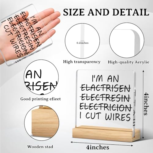 Funny Electrician Acrylic Desk Decor, Gift for Electrician, Office Decor, Sarcastic Motivational Phrase Electrical Engineers Quote Acrylic Plaques for Home Office Bedroom Table 4x4 Inches - color: I Cut Wires