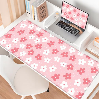 Large Gaming Mouse Pad, Full Keyboard Mat, Long Laptop Mousepad, Computer Mouse Mat for Home and Office, Anti-Slip Rubber Base, 31.5 x 11.5 Inches (Boho Flower) - color: Boho Flower