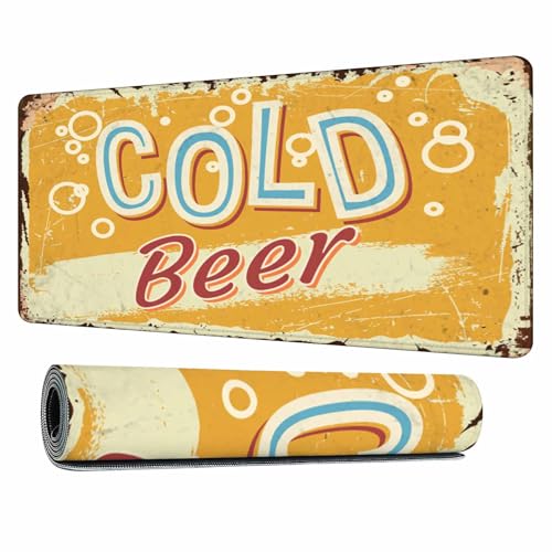 Cold Beer Gaming Mouse Pad Retro Style Vintage Design Large Full Desk Keyboard Mousepad for Computer,Home,Office 35.4"X15.7" - color: Cold beer