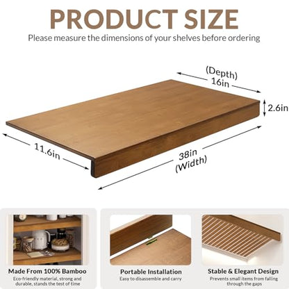 Gashell Wire Shelf Covers, Bamboo Wire Rack Covers for Pantry, Closet (5pcs, 38" W x 16" D) - size: 38"W x 16"D