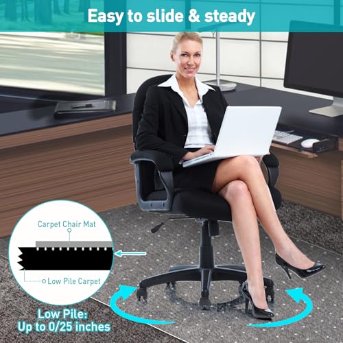Office Chair Mat for Carpet: 48"x36" Clear Desk Chair Mat for Carpet Floor, Computer Mat for Low Carpeted Floors,Thick and Sturdy Protector, Rug Pad for Rolling Chairs Office Work Gaming - size: 48 in x 36 in without lip