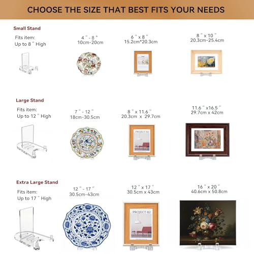 Acrylic Easel Display，Plate Stand for Display，Adjustable Clear Display Holder for 4" to 8" Platter, Book, Card, Frame, Picture, Artwork, Plaque ( Small-1pc 4"-8") - size: Small-1pc(4"-8")