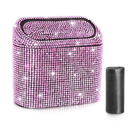 Accmor Car Trash Can with Lid, Mini Auto Dustbin Garbage Can, Car Accessories for Interior, Vehicle Can Garbage Bin with 30pcs Trash Bags, Multipurpose Organizers for Home, Office, Cars, SUV, Truck - color: Black/Pink Rhinestone