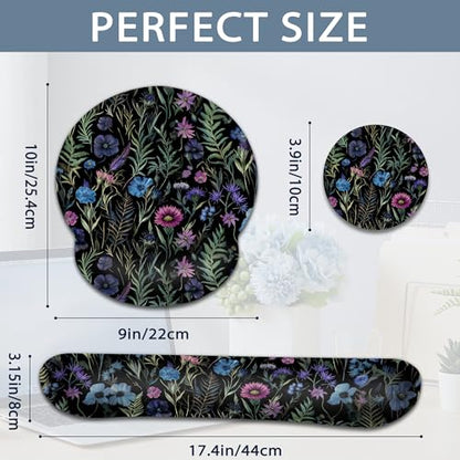 Flowers Herbs Wrist Rest Mouse Pad and Keyboard Support Set,Wildflowers 3 in 1 Ergonomic Memory Foam Mousepad with Non Slip Base, Gaming Mouse Pad for Office and Home - color: Flowers Herbs Wildflowers