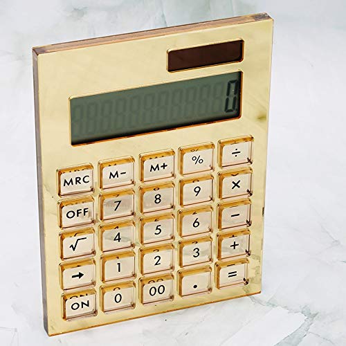 Acrylic Calculator with Stand, Battery and Solar Hybrid Powered Basic Calculator 12-Digit LCD Display,Home Office Desktop Accessories(Gold) - color: Gold