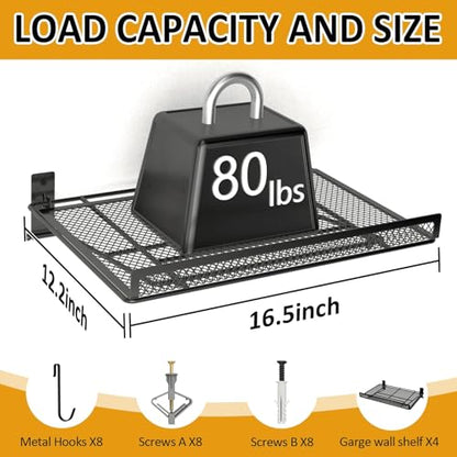BABKAS 4 Pack Garage Wall Shelving,16.5" x 12.2" Garage Shelving Wall Mounted for Garage, Office,Laundry Room,Basement,Closet and Kitchen, Holds Up to 320 Lbs