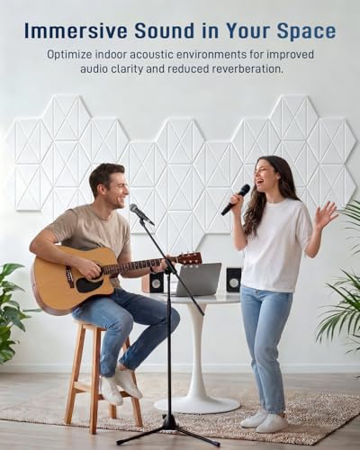 12 Pack Hexagon Acoustic Panels, 12" x 10" x 0.4" X-Lines Design Self-Adhesive Soundproof Wall Panels, High-Density Sound Absorbing Panels for Recording Studio, Home Office, Gaming Room, White - color: X-Lines - White, size: Hexagon - 12 Pack