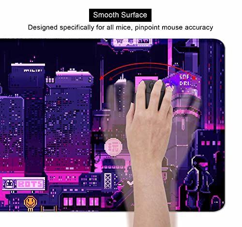 Purple Japanese Anime Large Gaming Mouse Pad for Desk, Retro Vaporwave Mousepad, Tokyo Street Pixel Art Desk Pads, Computer Mouse Pad XL Big, Skyline City Desk Mat, 35.4 x 15.7 in - color: Purple Neon Street