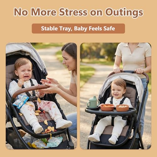 Li&Zhao Universal Stroller Snack Tray 3-in-1 Detachable Stroller Snack Tray Attachment with Secure Phone Holder, Spill-Proof Cup Holders Compartments, Easy-Clean Universal Snack Tray for Stroller - color: C-Black