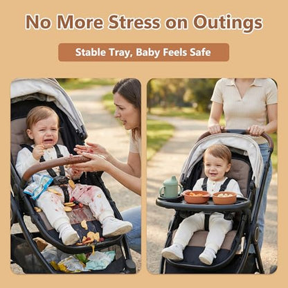 Li&Zhao Universal Stroller Snack Tray 3-in-1 Detachable Stroller Snack Tray Attachment with Secure Phone Holder, Spill-Proof Cup Holders Compartments, Easy-Clean Universal Snack Tray for Stroller - color: C-Black