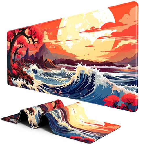 BOSOBO Large Desk Mat, Extended Gaming & Office Home Mat, Long Keyboard Mat, Desktop Full Cover 31.5 x 11.8 Inches, Anime Japan Kanagawa Wave - color: Anime Japan Kanagawa Wave, size: XL - 31.5 x 11.8 Inches