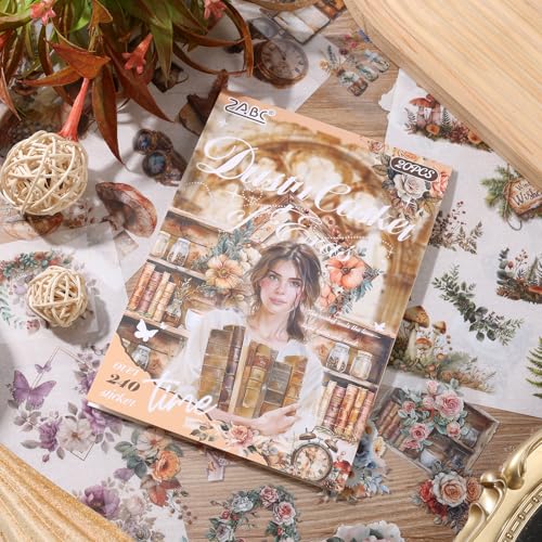 Scrapbooking Stickers 20 Sheets Pre-Cut 200 washi Stickers PET People Sticker Books for journaling Scrapbook Supplies Flower Transparent Journal Sticker - color: Beige
