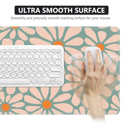iCasso Desk Mat, XXL Large Mouse Pad, Anti-Slip Big Mousepad with Stitched Edges, Work & Gaming (Green Floral) - color: Green Floral