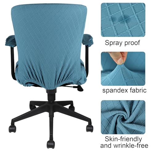Tallew 4 Pcs Office Chair Covers Set Computer Universal Protective Stretchable Chair Seat Covers Desk Armrest Slipcovers Pads Office Cushion Backrest for Rotating (Azure Blue) - color: Azure Blue