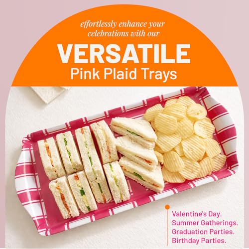 Sprinkles & Confetti Melamine Serving Tray Pink Plaid - Reusable Lightweight Serving Platter for Charcuterie, Appetizers & Desserts - Durable BPA-Free - for Pink Birthdays and Summer Parties - color: Pink Plaid