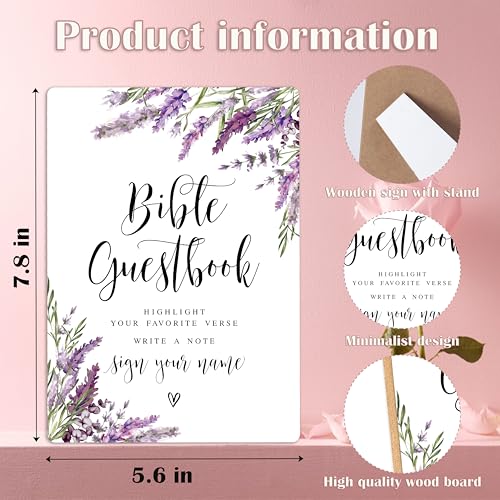 Bible Guest Book Sign, Lavender Bridal Shower Decorations, Guest Book for Party, Wedding Reception Table Decorations, Floral Wooden Sign with Stand for Wedding Reception And Bridal Party Decor, 41 - color: Bible Guest41