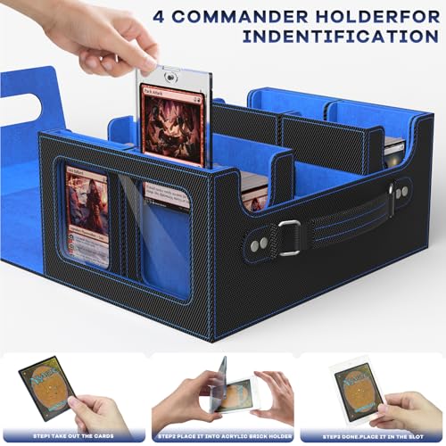 Commander Deck Box for MTG Fits 400+ Double-Sleeved Card Storage, 4 IN 1 Removable Card Case with Multi-purpose Deck Case, Display Window for TCG/PTCG/EDH, 4 Magnetic One Touch Holders(Black Blue) - color: Black Blue