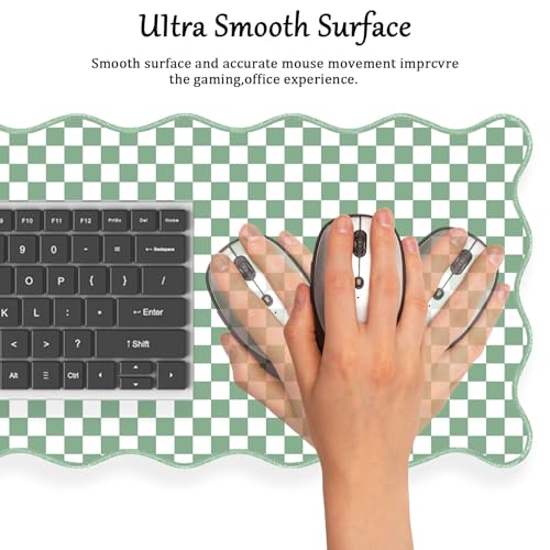 Scalloped Desk Mat Extended Large Cute Mouse Pad Big Desk Pad XXL Aesthetic Plaid Mousepad Checkered Gaming Mouse Pad for Keyboard Computer Laptop Home Office Accessories Girl 35.4X15.7Inches Green - color: Green, size: 35.4" x 15.7"