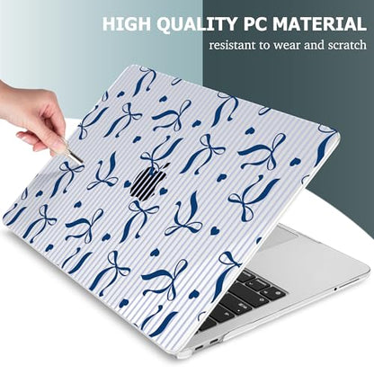Mektron Case for 2026 MacBook Neo 13-inch A18 Pro chip A3404 Laptop Cover with 13-inch (Diagonal) Liquid Retina Display+ Keyboard Cover+ Screen Protector, Bowknots Blue Striped - color: Bowknots Blue Striped