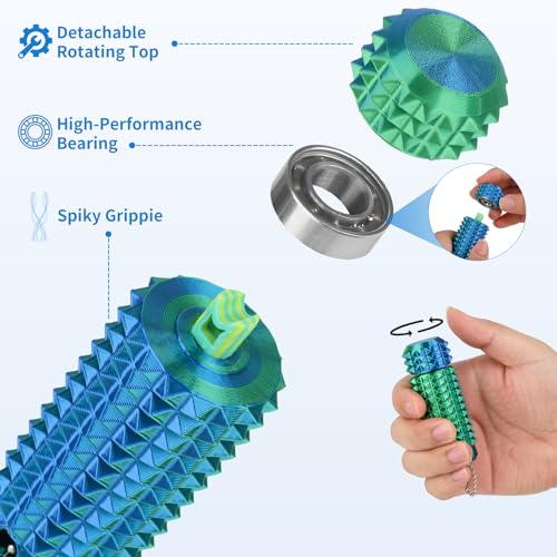 Little Ouchies Pain Stim Fidget Toy, 3D Printed Pocket Spiky Keychain with Clicker Button Spinner Sensory Toys for Anxiety Focus & Stress Reduction Novelty Gifts (Rotate Blue/Green) - color: Rotate Blue/Green