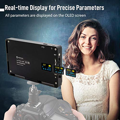 Moman Portable LED Video Light, Aluminum Alloy Body On-Camera Light, Diffuser & Built-in Battery, 2500K-8500K RGB Dimmable, CRI 96+ Photography Fill Light with 1/4" Screw for DSLR, Vlog, YouTube - size: ML9R with diffuser