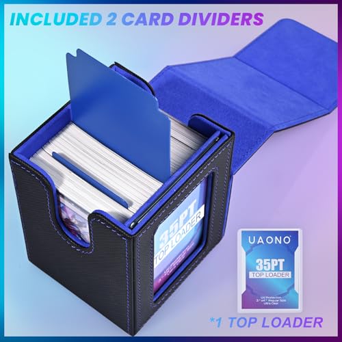 UAONO Card Deck Box for MTG Commander, Independent Commander Display, Fits 100 Double-Sleeved Cards, Magnetic Deck Case for Magic the Gathering TCG, 2 Dividers & 1 Top Loader (Black/Blue) - color: A-Black&Blue