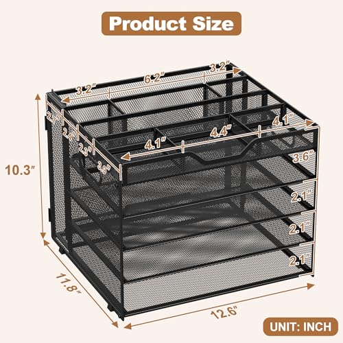 Docnest 5 Tier Letter Tray with Hanging File Organizer-Mesh Desk Organizer-Desktop Storage Box Built in Pen Holder and Handles, File Folder Holder for Mail Documents Office Supplies-Black - color: 5 Tier Hanging File Organizer-black