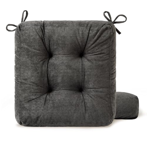 Chair Cushions for Dining Chairs, Seat Cushions for Kitchen Chairs | Chair Pads with Ties and Non Slip Backing (2, Dark Gray, 16.5 x 16.5 x 4 inches) - color: Dark Gray, size: 16.5 x 16.5 x 4 inches