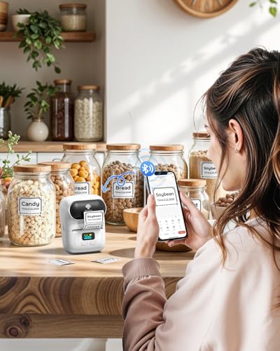 Phomemo Label Printer - M110 Address Label Maker Bluetooth Thermal Portable Label Maker Machine for Small Business, Barcode, Cable, Retail, Clothing, Barcode Printer Compatible with Phones & PC, White - color: White