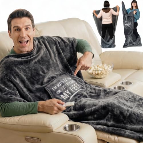 EzrAllora Premium Foot Pocket Blanket -Patent Pending- Gamer Gift for Men Who Have Everything -TV Throw - Gifts for Men Who Wants Nothing (Fleece, Fun Quote Edition) - color: Fun Quote Edition