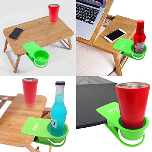 YOY Drink Cup Holder Clip - Table Desk Side Water Glass Beer Bottle Beverage Soda Coffee Mug Holder Cup Saucer Clip Design for Home Office, Green - color: Green, size: 1 Pack