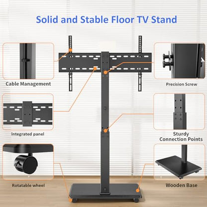 Afaloona Rolling TV Stand, Portable Mobile TV Stand for 32-75 Inch TVs up to 110 lbs, 18 Adjustable Heights, Max VESA 600x400mm, Rolling TV Cart on Wheels with Mount for Bedroom, Office, Outdoor - style: GM-A02