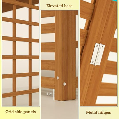Outsunny Outdoor Air Conditioner Fence with Open Shelves, Wood Outdoor Privacy Screen Potting Table, Pool Equipment Enclosure for Patio, Slatted AC Fence for Outside Unit, Light Brown