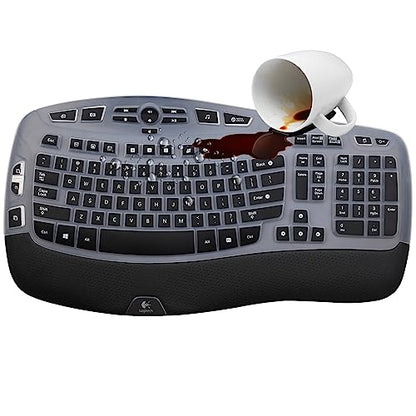 Keyboard Cover for Logitech K350 MK570 MK550 Wireless Wave Keyboard, Logitech MK570 MK550 Ergonomic Wave Keyboard, Ultra Thin Silicone Keyboard Skin, K350 K570 K550 Protective Accessories -Black - color: Black