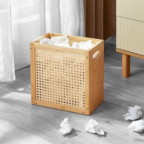 TIOPGHAD 3-Gallon Small Rattan Wicker Waste Basket Trash Can, Natural | Bamboo Frame with Handles, 11.8x6.7x11.8 inches, Waterproof Coating, Ideal for Bathroom, Office and Bedroom - color: Natural