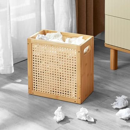 TIOPGHAD 3-Gallon Small Rattan Wicker Waste Basket Trash Can, Natural | Bamboo Frame with Handles, 11.8x6.7x11.8 inches, Waterproof Coating, Ideal for Bathroom, Office and Bedroom - color: Natural