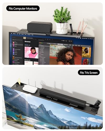 Soundbar Mount, No Drilling Steel TV Top Shelf with Storage Boxes, Sound bar Mount up to 15 lbs, Universal Sound Bar TV Mount Bracket, Soundbar Mount Above TVs Compatible with Samsung, Sony (33.8") - size: 33.8" with Storage Boxes