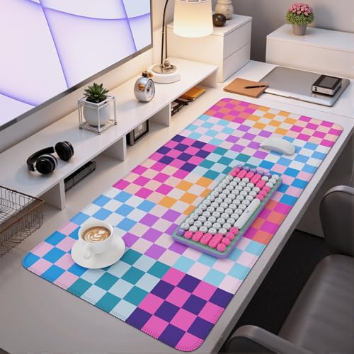 iCasso Desk Matt for Desktop, Cute Desk Pad Mat, XXL Large Mouse Pad, Anti-Slip Big Mousepad with Stitched Edges, Keyboard Pad Mouse Mat for Computer(Colour Checkered) - color: Colour Checkered