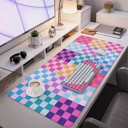 iCasso Desk Matt for Desktop, Cute Desk Pad Mat, XXL Large Mouse Pad, Anti-Slip Big Mousepad with Stitched Edges, Keyboard Pad Mouse Mat for Computer(Colour Checkered) - color: Colour Checkered