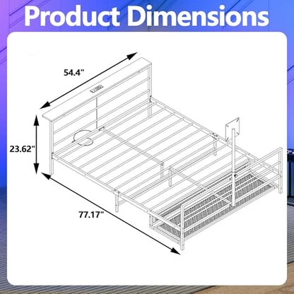 Anwick Full Gaming Bed with TV Lift and LED Lights, Metal Bed Frame with TV Mount for 13-42 Inch TVs, Twin Bed with Storage and Ventilated Console Rack (Full)