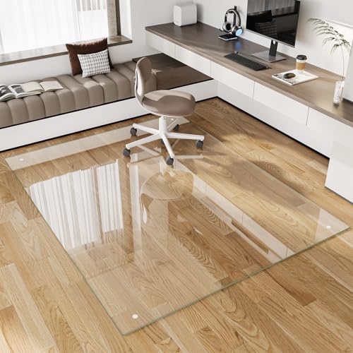 Glass Chair Mat 60" x 80" Heavy Duty Tempered Glass Office Chair Mat, Glass Floor Mat with Round Corner and Polished Edge for Smooth Glide, Office Chair Mat for Carpet, Hardwood Floor - color: Transparent, size: 80" x 60"