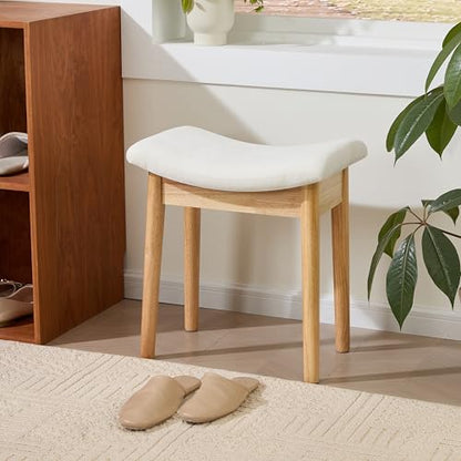 Royal Windsor Vanity Stool with Saddle Cushion, 18 Inch Makeup Vanity Chair for Living Room, Modern Foot Stool Ottoman Piano Bench,Small Upholstered Bench for Bedroom, Beige - color: 10.2"d Beige+wood Grain