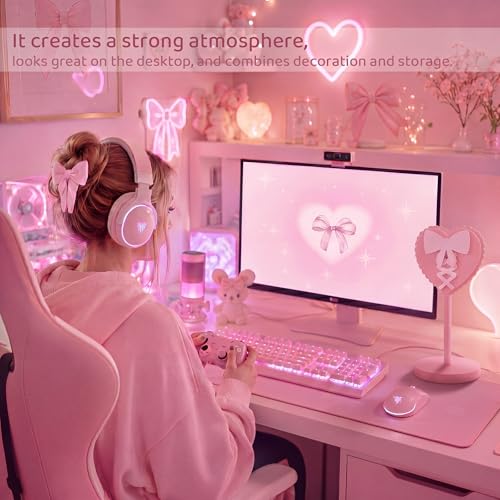Kingdder Pink Heart Bow Headphone Stand Cute Wood Headphone Stand Adorable Headset Holder Accessories Gamer Gifts for Teenage Women Teacher Girlfriend Office Worker Wife Gamer Room Office Desk - style: Heart Bow